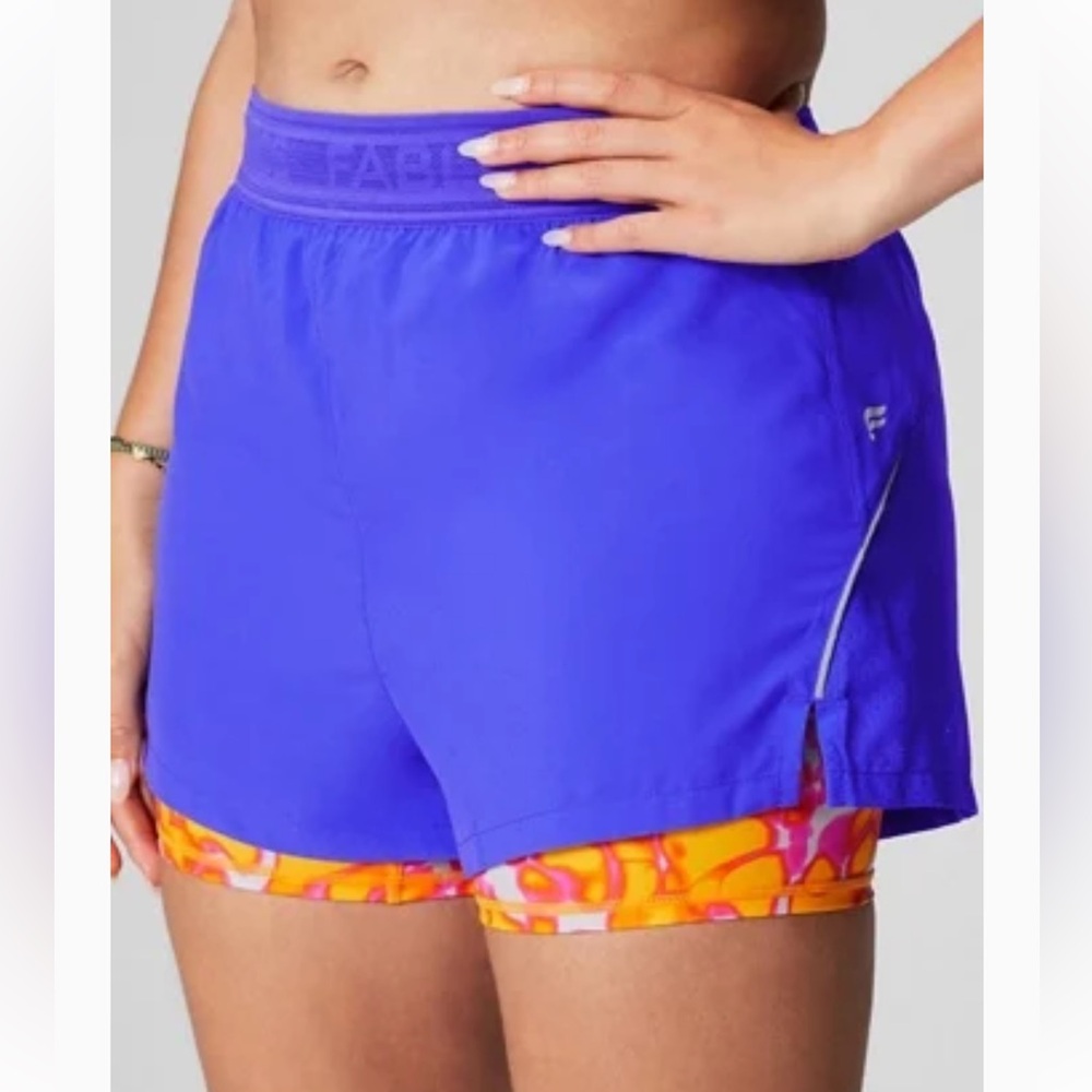 Fabletics Shorts Women’s L Running Shorts w/ Orange & Pink Tights Bottom Layer